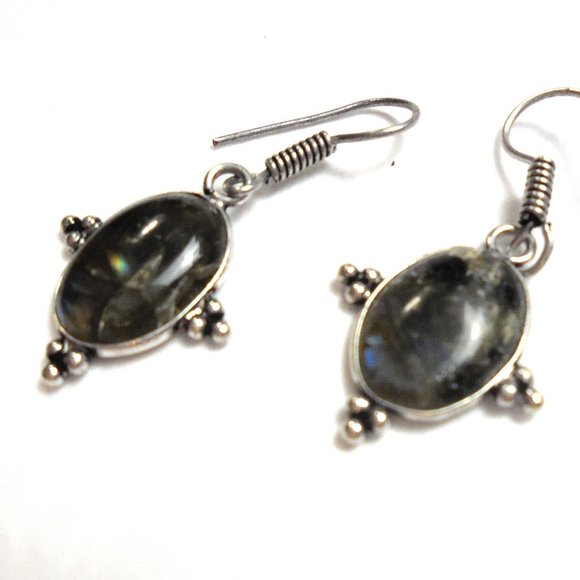 Earrings Labrodite handmade small oval dangle astro remedy - Picture 3 of 6